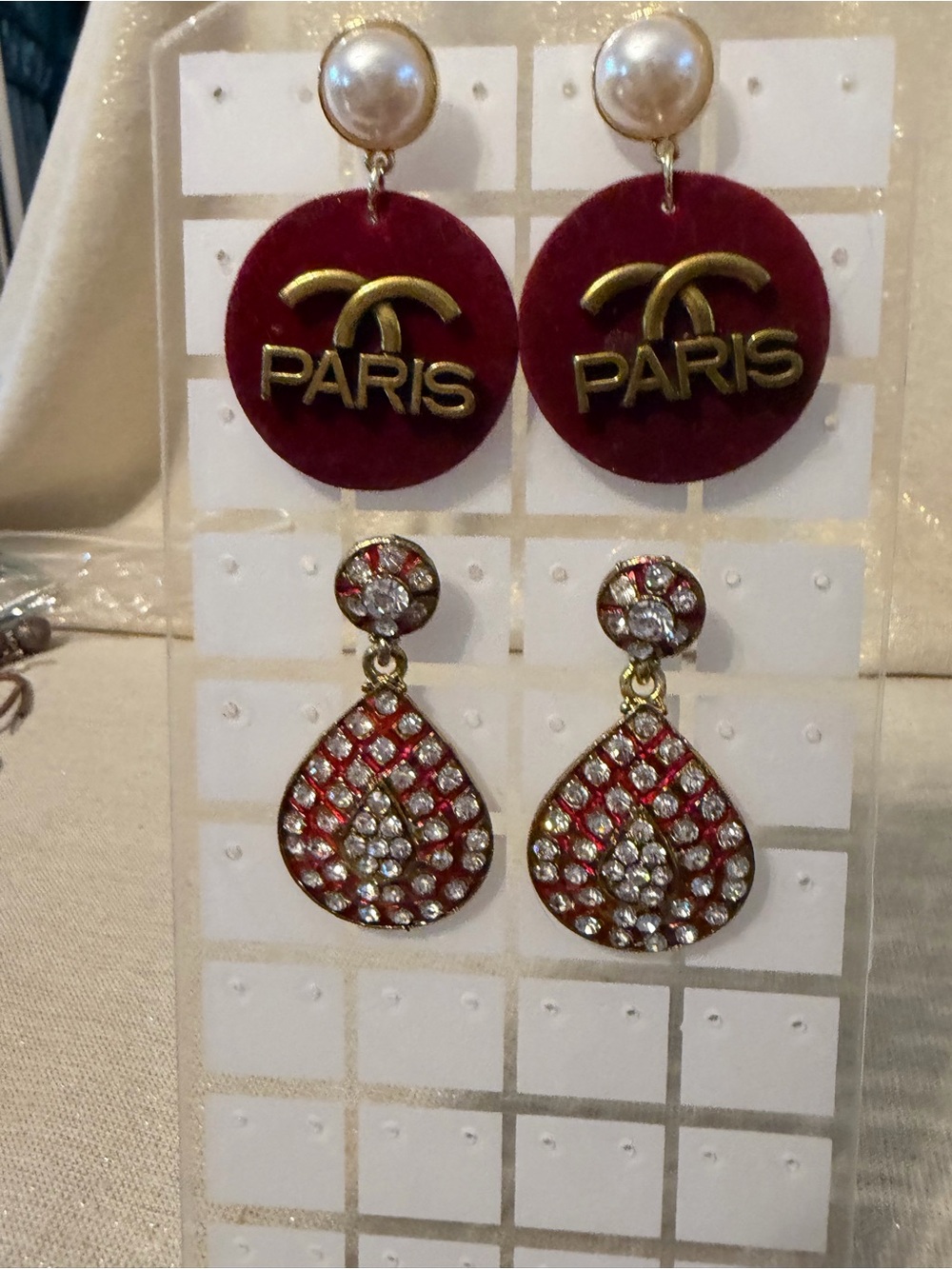 Red Statement Earring Bundle - Velvet Paris Drops and Crystal Kundan Teardrops